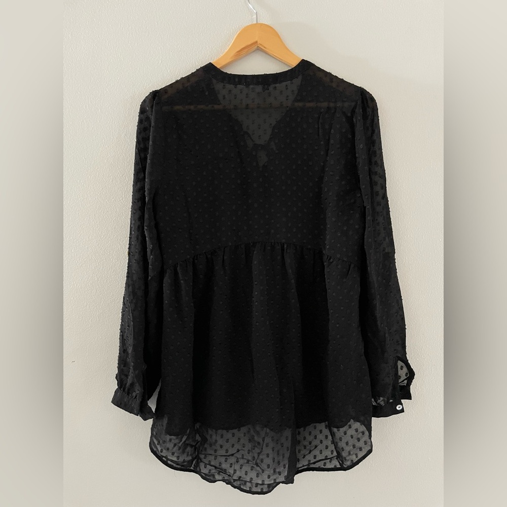 DR2 Black Textured Sheer Long Sleeve Blouse - Picture 2 of 6